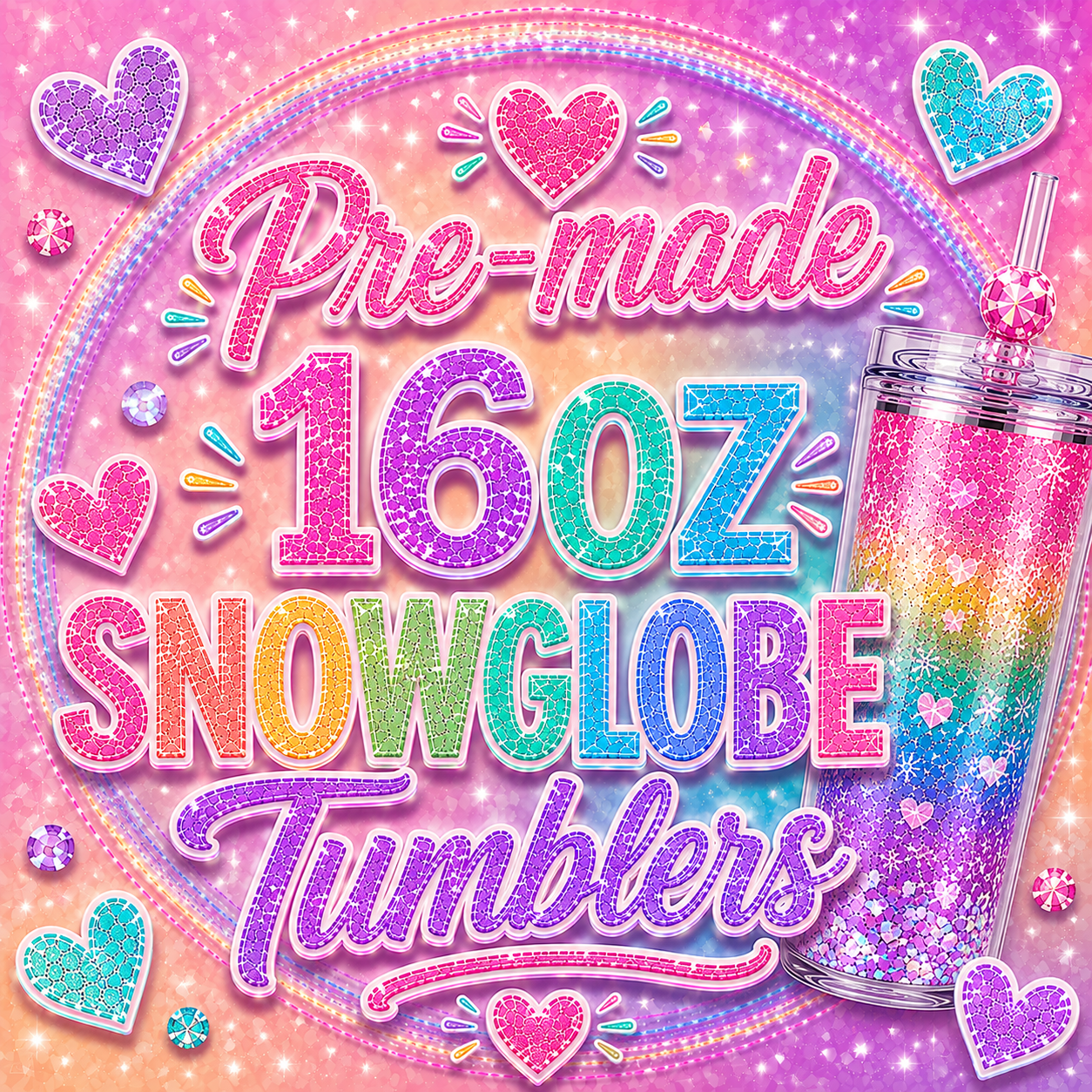 Pre-Made 16oz Snowglobe Tumblers — Sparkly, Fun & Ready to Sip 💖