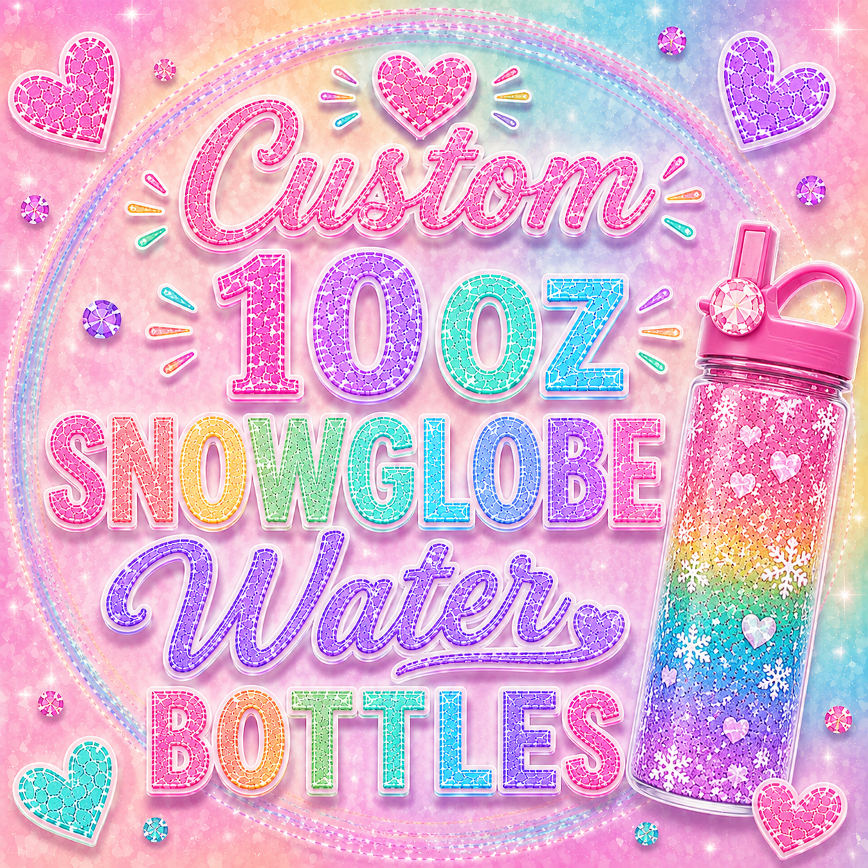 Custom 10oz Snowglobe Water Bottles✨