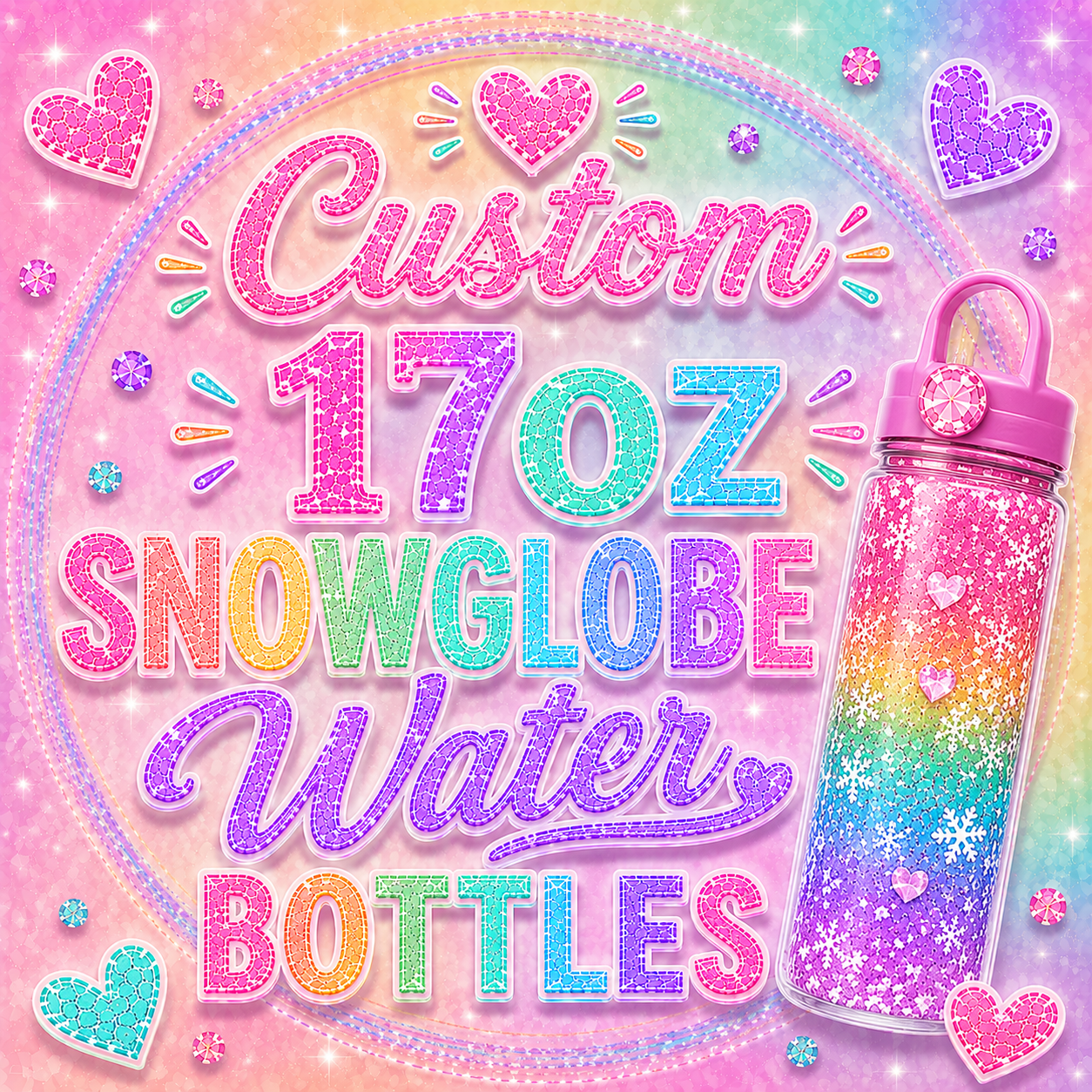 Custom 17oz Snowglobe Water Bottles