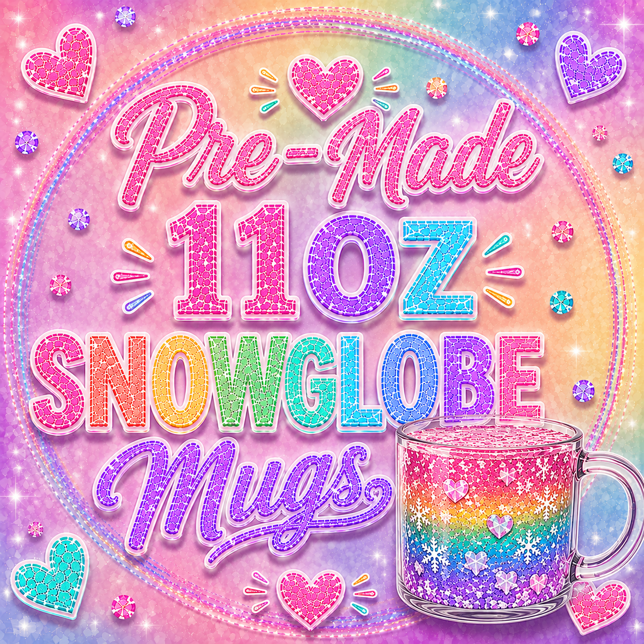 Pre-made 11oz Snowglobe Mugs